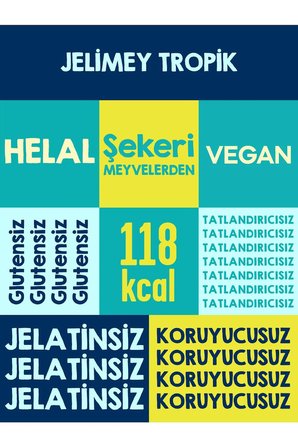 Jelimey Tropik 6 Adet x 35 gr | Jelatinsiz Vegan Tropik Lezzet Gummy Bear | Ayıcık