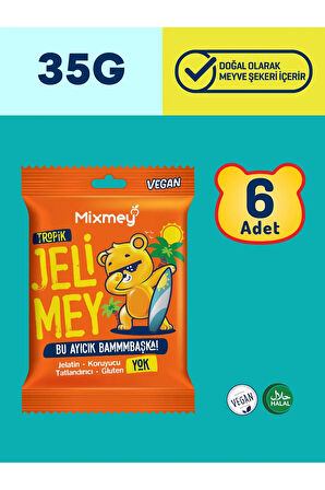 Jelimey Tropik 6 Adet x 35 gr | Jelatinsiz Doğal Tropik Lezzet Gummy Bear | Ayıcık