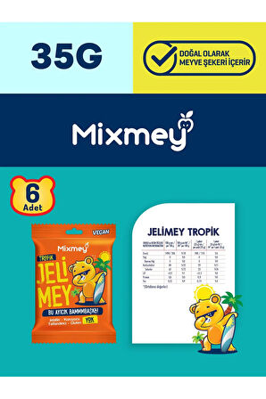 Jelimey Tropik 6 Adet x 35 gr | Jelatinsiz Doğal Tropik Lezzet Gummy Bear | Ayıcık