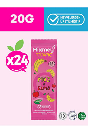 Mixmey Muz Meyve Bar 24 Adet | Vegan ,doğal Ve Glutensiz Sağlıklı Atıştırmalık- 20gr X 24 Adet