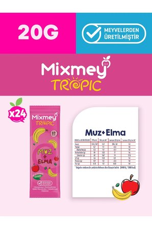 Mixmey Muz Meyve Bar 24 Adet | Vegan Ve Glutensiz Atıştırmalık- 20Gr X 24 Adet