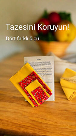 Tekrar Kullanılabilir Balmumu Gıda Saklama Bezi 4 Lü Takım