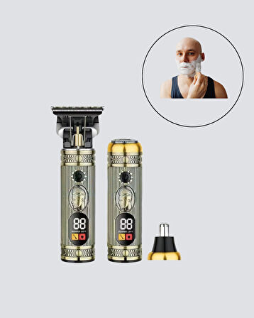 2 si 1 Arada Saç ve Sakal Düzeltici Seti - T Bıçaklı, 8 Farklı Kılavuz Tarağı