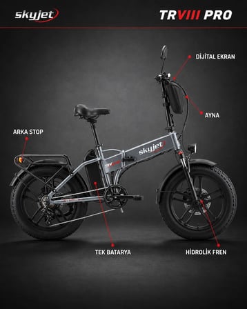SKYJET TRVIII PRO ELEKTRİKLİ BİSİKLET AYNA VE ÇANTA HEDİYELİ