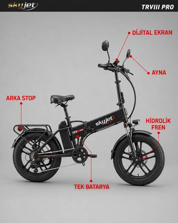SKYJET TRVIII PRO ELEKTRİKLİ BİSİKLET AYNA VE ÇANTA HEDİYELİ
