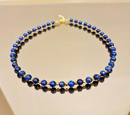 Doğal taş Lapis Lazuli ve Hematit taşlarından kolye
