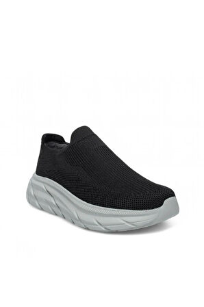 VOLİS TRİKO Siyah-Gri Memory Foam Taban Bağcıksız Erkek Yürüyüş Ayakkabı