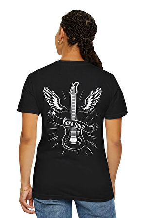 Rock Gitar Baskılı Unisex Oversize Pamuklu Tişört