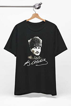Atatürk Baskılı Siyah Unisex Oversize Bol Kesim T-Shirt