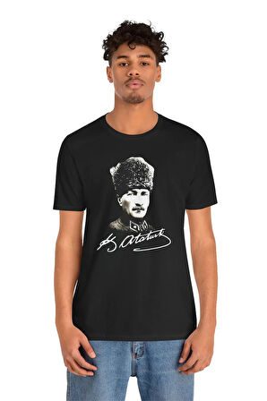 Atatürk Baskılı Siyah Unisex Oversize Bol Kesim T-Shirt