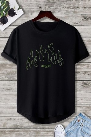 Unisex Green Angel Baskılı T-shirt