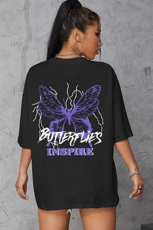 Unisex Butterfly & Letter Graphic Tasarım T-shirt