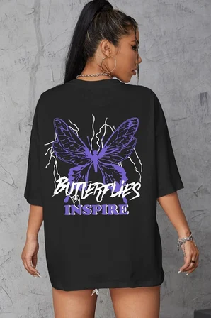 Unisex Butterfly & Letter Graphic Tasarım T-shirt