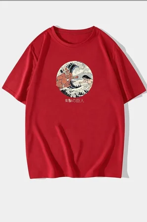 Unisex Kanagawa Oki Nami Ura Baskılı T-shirt