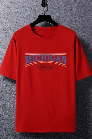 Unisex State Of Michigan Baskılı T-shirt