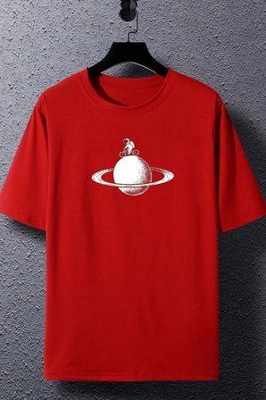 Unisex Astronaut Rides Baskılı T-shirt