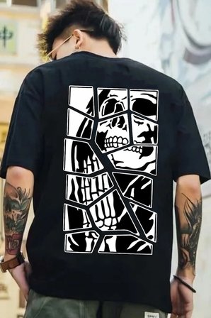 Unisex Skullcracked Baskılı T-shirt
