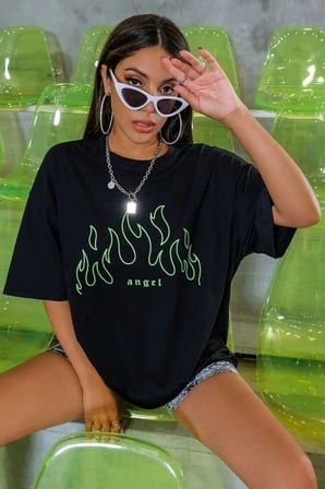Green Angel Baskılı T-shirt