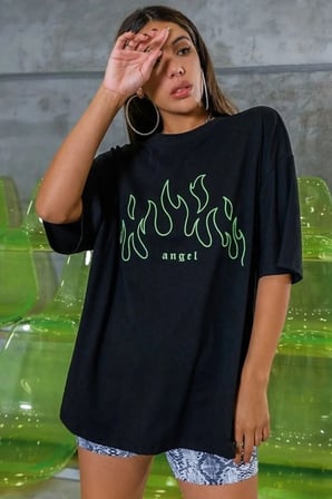 Green Angel Baskılı T-shirt