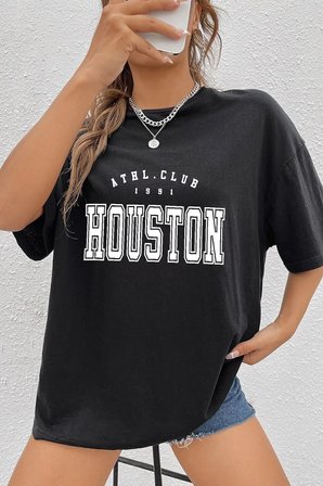 Unisex Houston Baskılı T-shirt