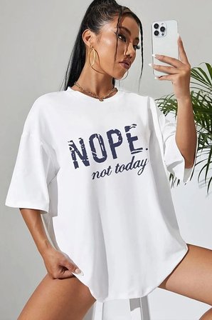 Unisex Not Today Baskılı T-shirt