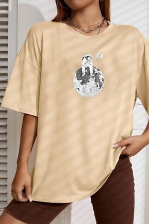 Unisex Astronot Baskılı T-shirt