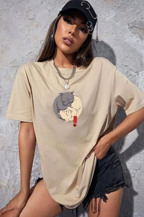 Unisex Kedi Baskılı T-shirt