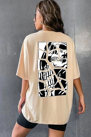Unisex Skullcracked Baskılı T-shirt