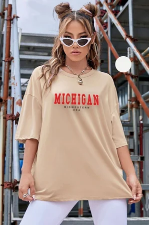 Unisex Michigan Baskılı T-shirt