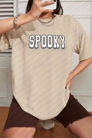 Unisex Spooky Baskılı T-shirt