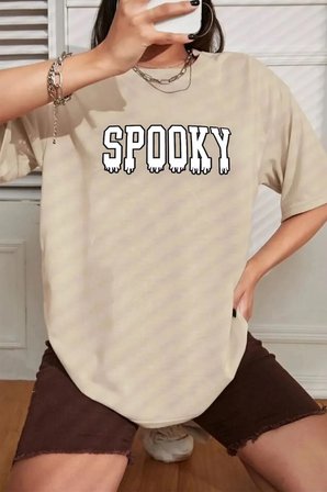 Unisex Spooky Baskılı T-shirt