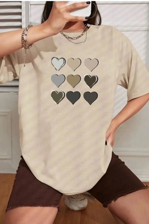 Unisex Kalp Baskılı T-shirt