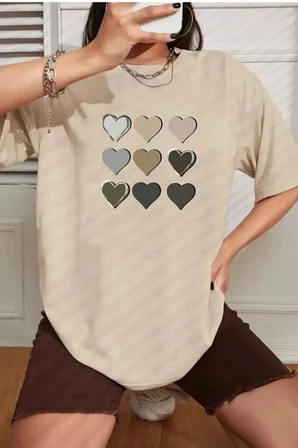 Unisex Kalp Baskılı T-shirt