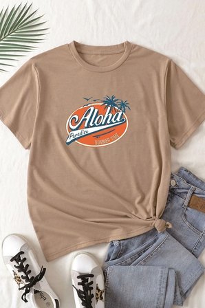 Unisex Aloha Baskılı T-shirt