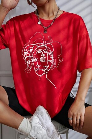 Unisex Woman One Line Baskılı T-shirt