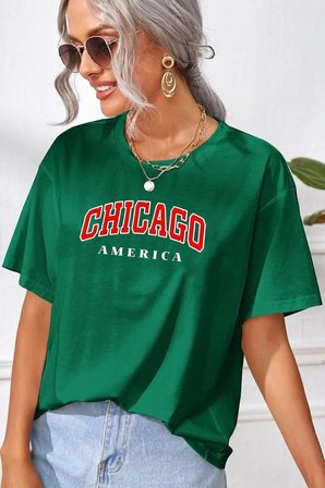 Unisex Chiago Baskılı T-shirt