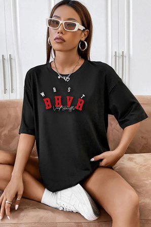 Unisex Bhvr Baskılı T-shirt