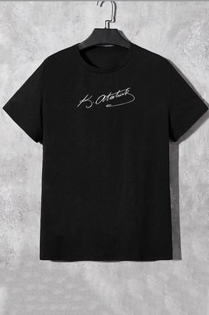 Unisex K.atatürk Imza Baskılı T-shirt