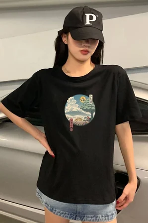 Unisex Neighbor's Ukiyo E Baskılı T-shirt