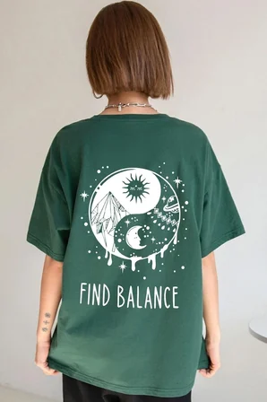 Unisex Yin & Yang Baskılı T-shirt