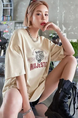 Unisex Majestic Baskılı Oversize T-shirt Garalio