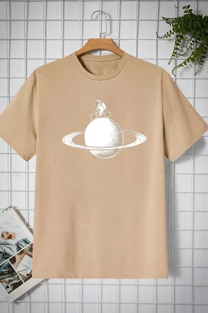 Unisex Astronaut Rides Baskılı T-shirt