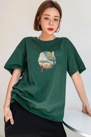 Unisex Neighbor's Ukiyo E Baskılı T-shirt