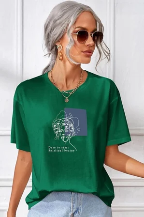 Unisex Minimal Line Drawing Baskılı T-shirt