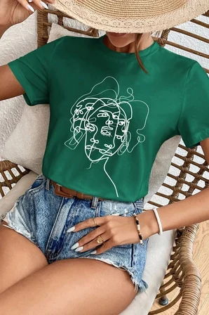 Unisex Woman One Line Baskılı T-shirt
