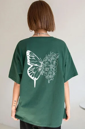 Unisex Drawing Butterflies Tasarım T-shirt