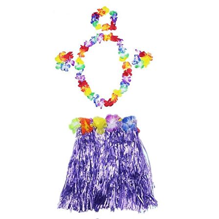 70658378 Luau Aloha Hawaii  Kolye Etek Taç ve Bileklik Seti Mor
