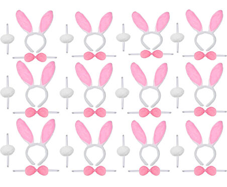 Pembe Tavşan Kostüm Seti – Taç Ponpon Kuyruk 12 li Paket