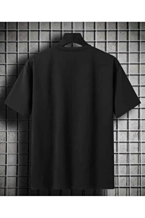 malkoçbey black baskılı oversize unisex basic o yaka t-şhirt
