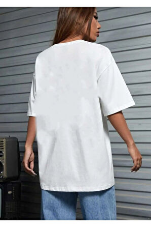 gazete baskılı oversize unisex o yaka basic t-şhirt